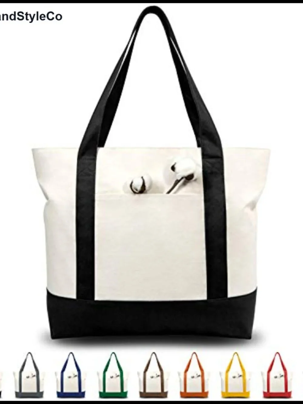 Canvas Tote Bag Reusable Grocery Shopping Zipper Pocket
